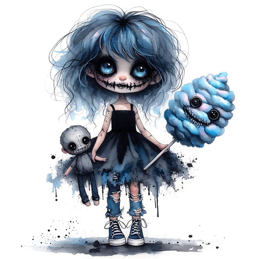 Auktion - Bügelbild - Zombie Mädchen Blau 10 - 20cm