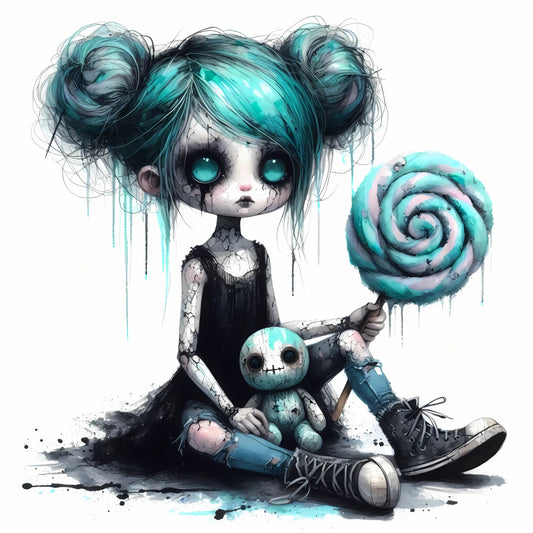 Auktion - Bügelbild - Zombie Mädchen Mint 2 - 20cm