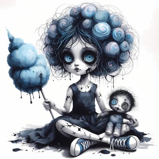 Auktion - Bügelbild - Zombie Mädchen Blau 5 - 20cm