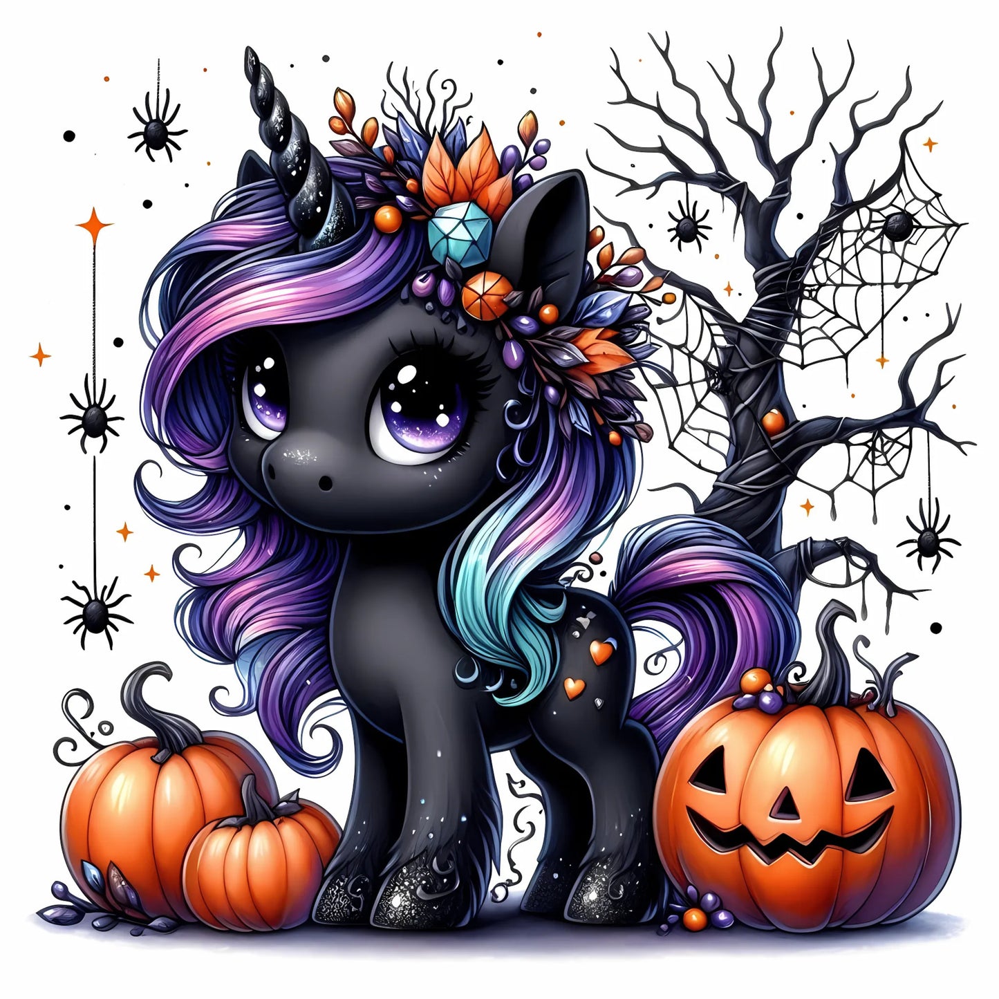 Auktion - Bügelbild - Halloween Einhorn Schwarz 7 - 15cm