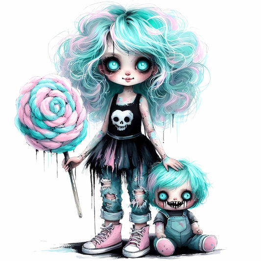 Auktion - Bügelbild - Zombie Mädchen Mint 15 - 20cm