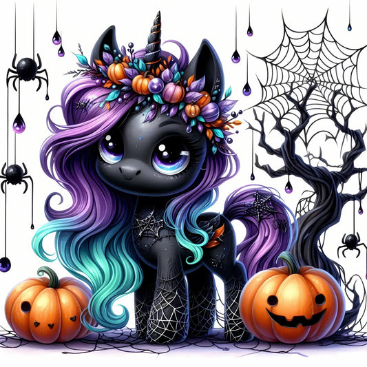 Auktion - Bügelbild - Halloween Einhorn Schwarz 10 - 15cm