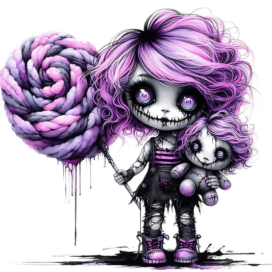 Auktion - Bügelbild - Zombie Mädchen Lila 5 - 20cm