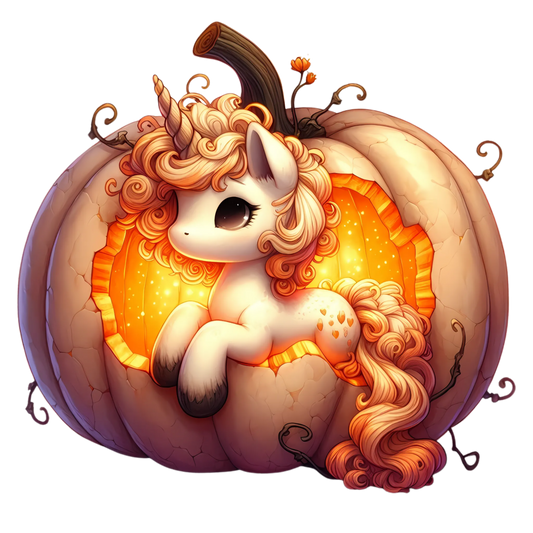 Auktion - Bügelbild - Einhorn Kürbis 10 - 15cm