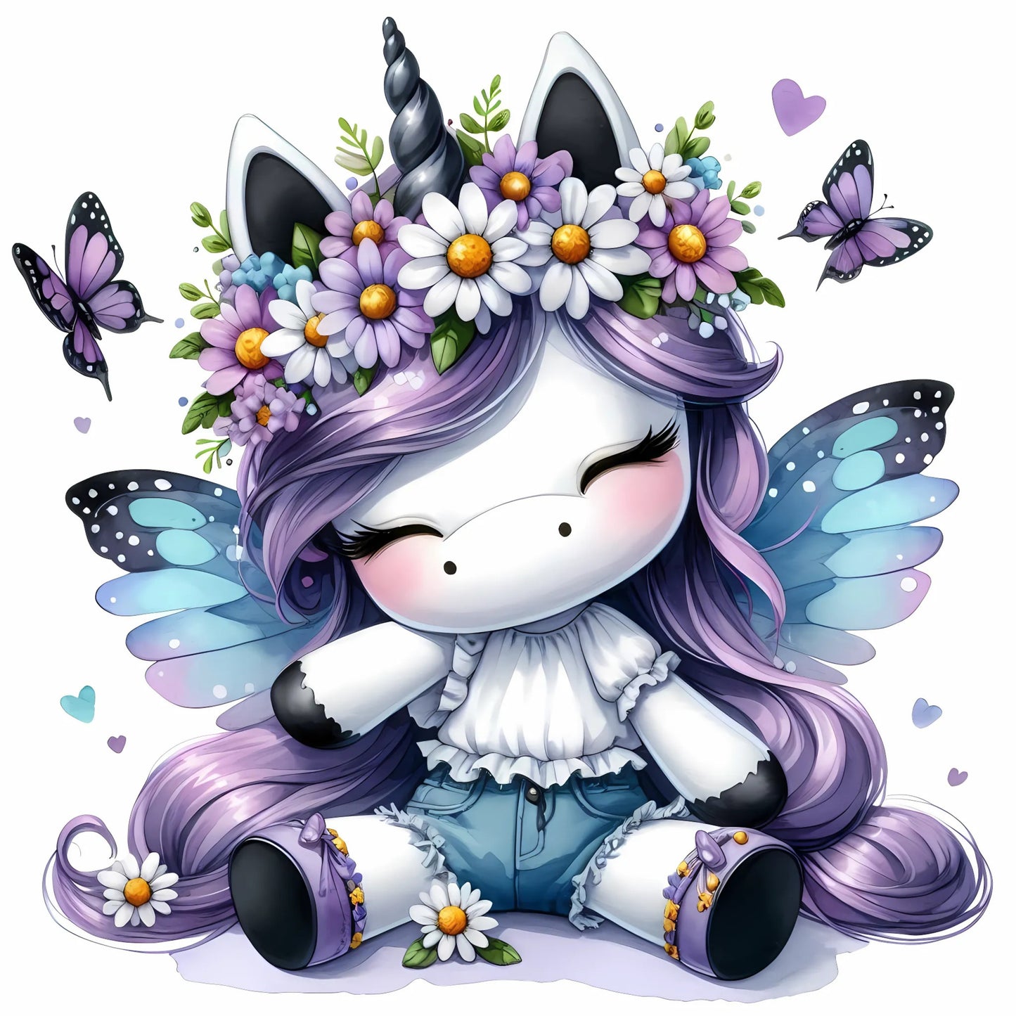 Auktion - Bügelbild - Einhorn Schmetterling 17 - 15cm