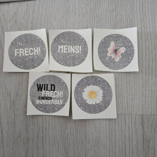 Kunstlederlabel - Rund Meins/Frech/Wild/Schmetterling/Blume